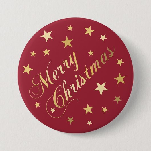 Frohe Weihnachten Elegante Gold Script Feste Stern Button (Vorderseite)