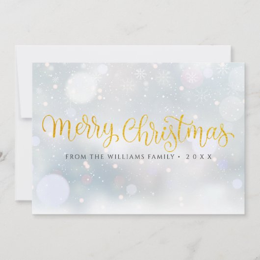 Frohe Weihnachten Elegante Gold Script Snowflakes (Vorderseite)