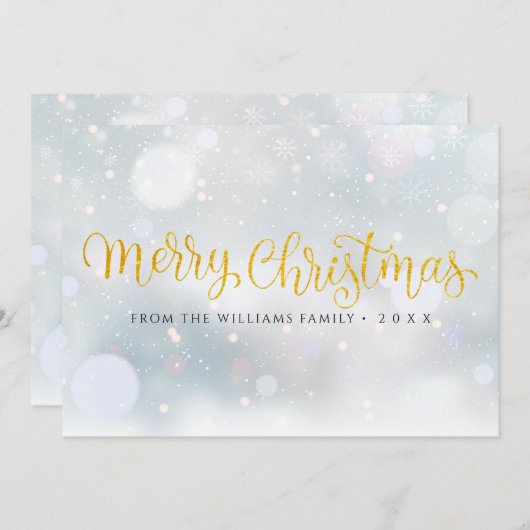 Frohe Weihnachten Elegante Gold Script Snowflakes (Vorne/Hinten)