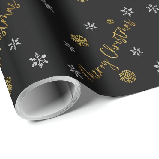 Frohe Weihnachten Elegante Golden Snowflakes Geschenkpapier (Rolleneckpunkt)