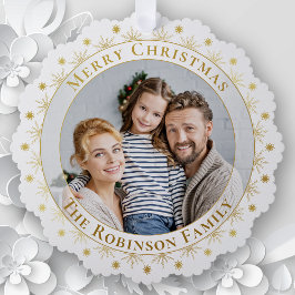 Frohe Weihnachten Elegante Imitate Gold Family Fot Ornament Karte