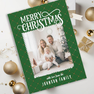 Frohe Weihnachten! Elegante Muster Green Foto Card Feiertagskarte