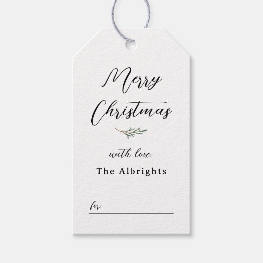 Frohe Weihnachten Elegante Pine & Familienname Geschenkanhänger (Vorderseite)