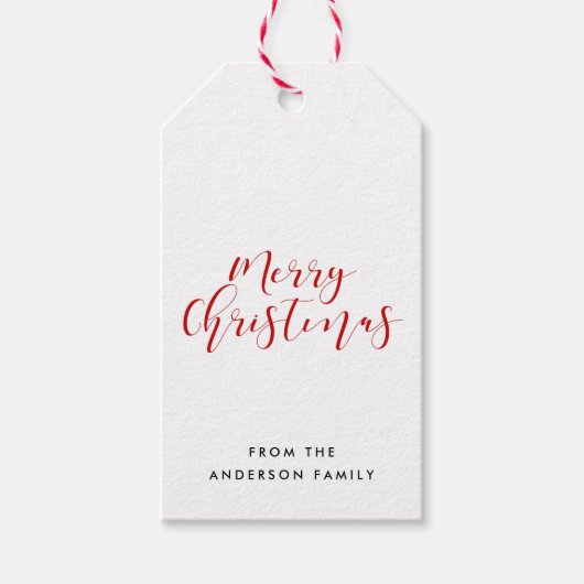 Frohe Weihnachten elegante rote Kalligraphie Geschenkanhänger (Vorderseite)