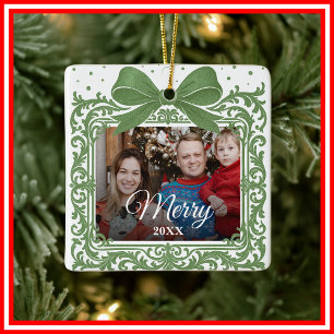 Frohe Weihnachten Elegante Schleife Geschenk Foto Keramikornament