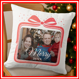 Frohe Weihnachten Elegante Schleife Geschenk Foto Kissen