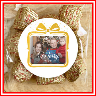 Frohe Weihnachten Elegante Schleife Geschenk Foto  Runder Aufkleber