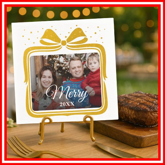 Frohe Weihnachten Elegante Schleife Geschenk Foto Serviette
