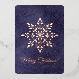 Frohe Weihnachten Elegante Schneeflocke Dunkelblau Folien Feiertagskarte