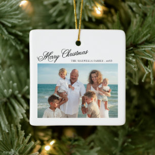 Frohe Weihnachten Elegante Schrift Familienfoto Keramikornament