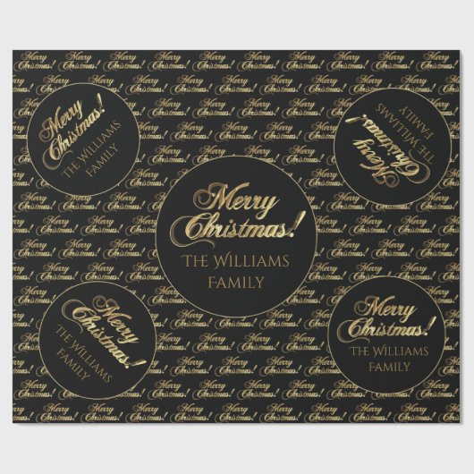 Frohe Weihnachten Elegante Schwarz und Gold Script Geschenkpapier (Flach)