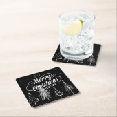 Frohe Weihnachten, elegante schwarz-weiß, Rechteckiger Pappuntersetzer (Vor Ort)