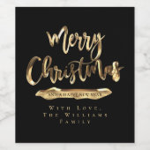 Frohe Weihnachten Elegante Script Black and Gold Weinetikett (Einzelnes Label)