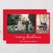 Frohe Weihnachten Elegante Script Double Foto (Vorne/Hinten)