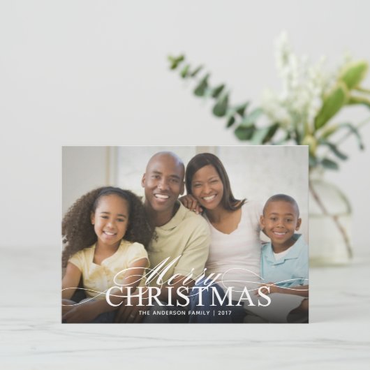 Frohe Weihnachten Elegante Script Foto Flat Card (Stehend Vorderseite)