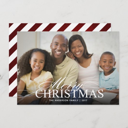 Frohe Weihnachten Elegante Script Foto Flat Card (Vorne/Hinten)