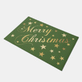 Frohe Weihnachten Elegante Script Gold Stars Green Fußmatte (Schrägansicht)