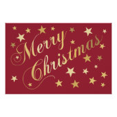 Frohe Weihnachten Elegante Script Gold Stars Red Poster (Vorderseite)