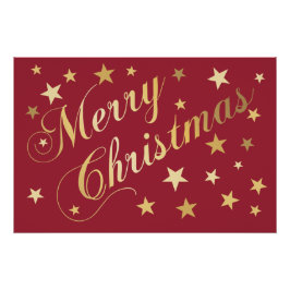 Frohe Weihnachten Elegante Script Gold Stars Red Poster