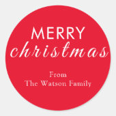 Frohe Weihnachten Elegante Script Round Sticker (Vorderseite)