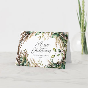 Frohe Weihnachten Elegante Script Rustic Wreath