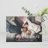 Frohe Weihnachten Elegante Script Snowflakes Foto (Stehend Vorderseite)