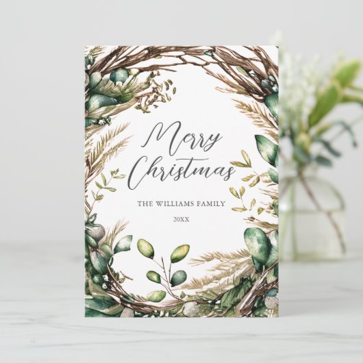 Frohe Weihnachten Elegante Skript rustikale botani (Stehend Vorderseite)