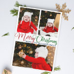 Frohe Weihnachten Elegante Typografie 3 Foto Niedl<br><div class="desc">Elegante frohe Weihnachtskarte mit wunderschöner,  kursiver Typografie in Rot und Grün. Diese moderne Fotokarte für die Familie verfügt über eine großartige Schrift und Ihren Namen über 3 Fotos.</div>