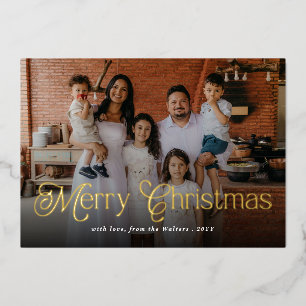 Frohe Weihnachten Elegante Typografie Familienfoto Folien Feiertagskarte