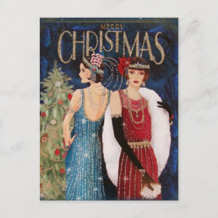 Frohe Weihnachten Elegante Vintage Retro Damen Postkarte