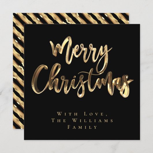 Frohe Weihnachten Eleganter Black and Gold Script (Vorne/Hinten)