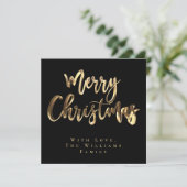 Frohe Weihnachten Eleganter Black and Gold Script (Stehend Vorderseite)