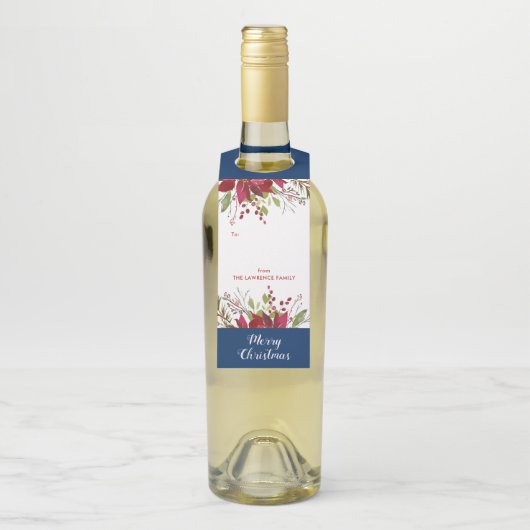 Frohe Weihnachten Eleganter botanischer Feiertag Flaschenanhänger (Auf Flasche)