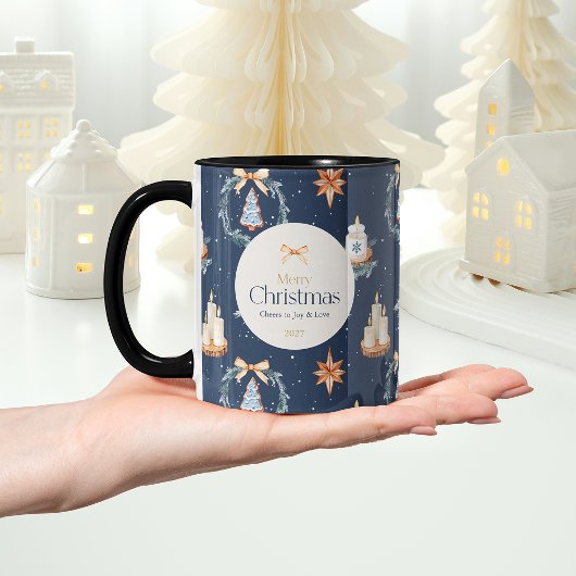 Frohe Weihnachten | Eleganter Navy & Gold Urlaub Tasse