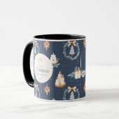 Frohe Weihnachten | Eleganter Navy & Gold Urlaub Tasse (Vorderseite Links)