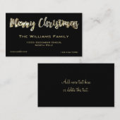 Frohe Weihnachten Elegantes Chic Black and Gold Sc Visitenkarte (Vorne/Hinten)