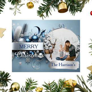Frohe Weihnachten Elegantes Familienfoto Urlaub Postkarte