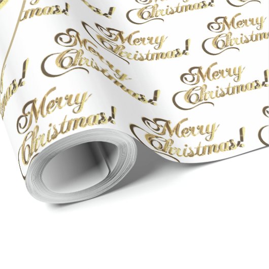 Frohe Weihnachten Elegantes Gold und Weiß Skript Geschenkpapier (Rolleneckpunkt)