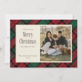 Frohe Weihnachten Elegantes Grün Kariertes Foto (Vorderseite)