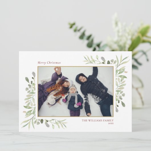 Frohe Weihnachten Elegantes Grünes Foto (Stehend Vorderseite)