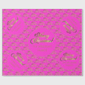 Frohe Weihnachten Elegantes Hot Pink Gold Script Geschenkpapier (Flach)