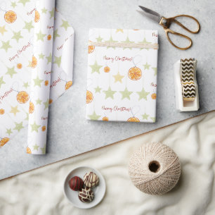 Frohe Weihnachten Elegantes Muster Orangen und Ste Geschenkpapier