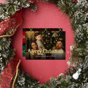 Frohe Weihnachten Elegantes Retro-Foto Tartan Karo Folien Feiertagskarte