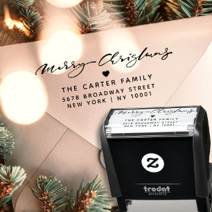 Frohe Weihnachten Elegantes Schrift-Herz-Rücksende Permastempel