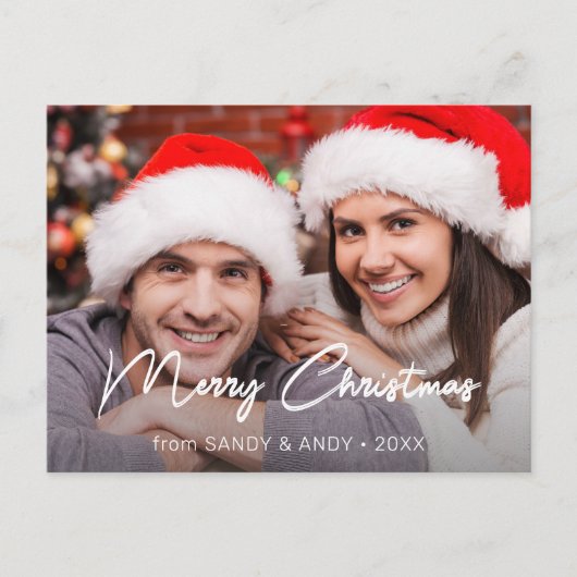 Frohe Weihnachten Elegantes Script Foto 2 Side Des (Vorderseite)