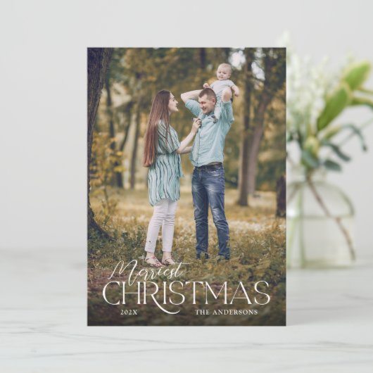 Frohe Weihnachten Elegantes Script Foto Weihnachte (Stehend Vorderseite)