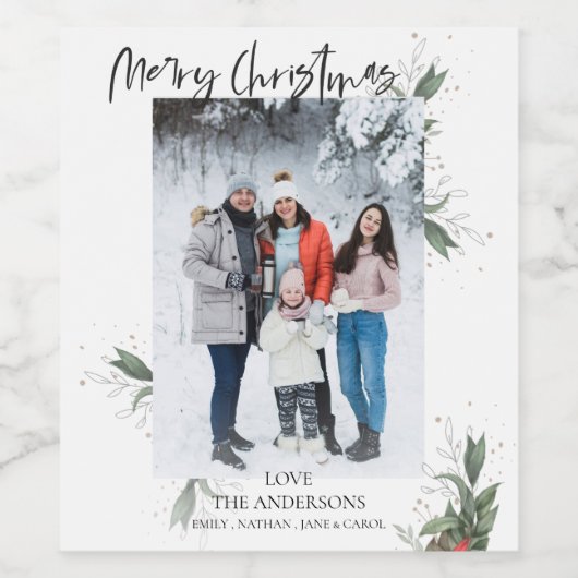 Frohe Weihnachten Elegantes Script Foto Weihnachte Weinetikett (Einzelnes Label)