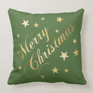 Frohe Weihnachten Elegantes Skript Goldene Sterne Kissen