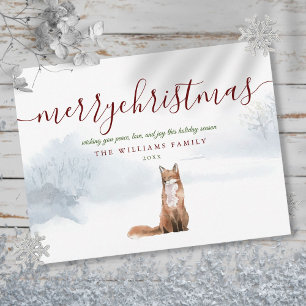 Frohe Weihnachten Elegantes Skript Winterfuchs Postkarte