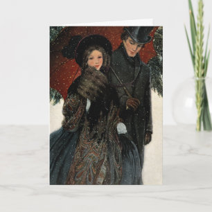 Frohe Weihnachten Elegantes Vintage Paar beim Spaz